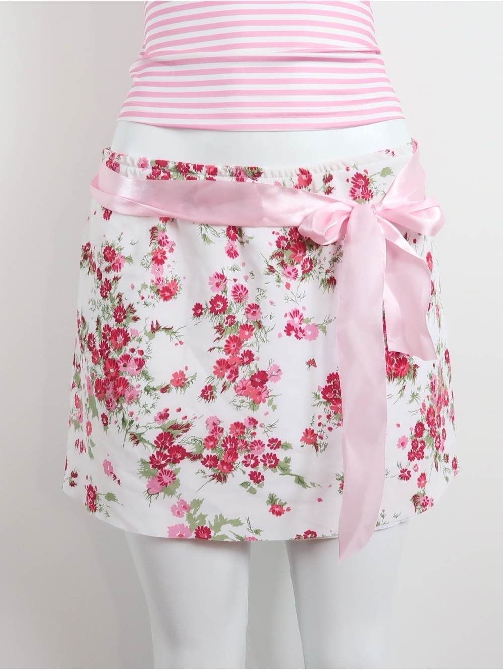 Y2k fairycore coquette Floral Pink Ribbon-Trim Mini Skirt